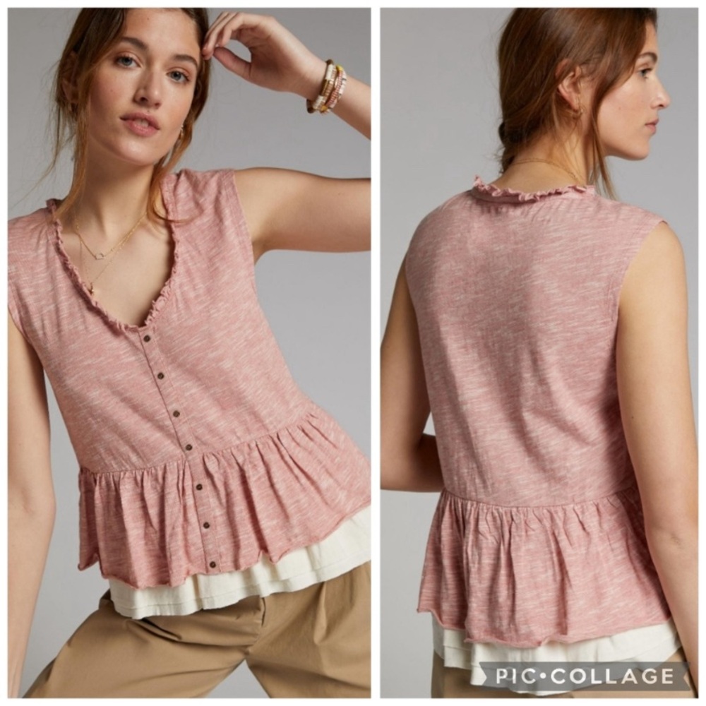 Pilcro Anthropologie Red White Chrissy Layered Babydoll Peplum Swing Tank